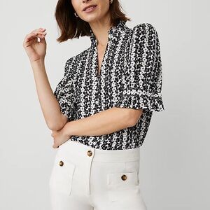 Ann Taylor Floral Black and White Women's Top